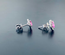 Load image into Gallery viewer, Pink Sapphire and diamond halo white gold earrings