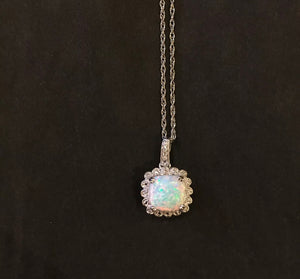 Created Opal & Natural Diamond Sterling Silver Necklace