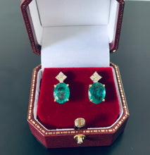 Load image into Gallery viewer, Women’s vintage natural emerald and diamond stud earrings