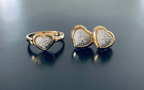 Women’s vintage heart earrings & matching ring
