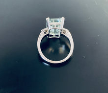Load image into Gallery viewer, Women’s large aquamarine and diamond white gold ring