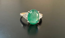 Load image into Gallery viewer, Natural Oval Emerald with diamonds yellow gold ring