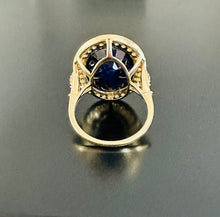 Load image into Gallery viewer, Large Blue Sapphire and Orange sapphire gold ring