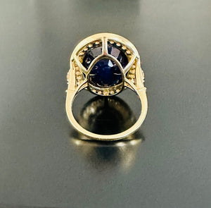 Large Blue Sapphire and Orange sapphire gold ring