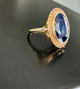 Large Blue Sapphire and Orange sapphire gold ring