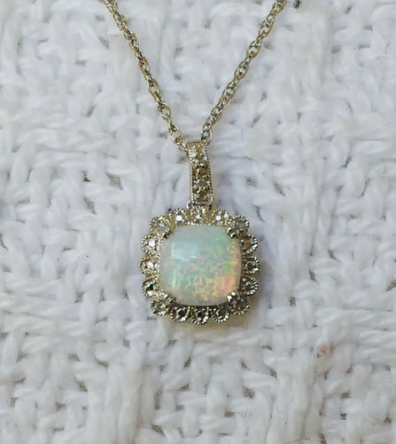 Created Opal & Natural Diamond Sterling Silver Necklace