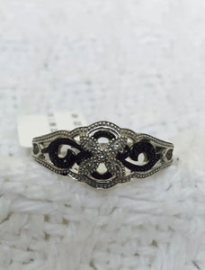 Sterling Silver Black & White Diamond Flower Ring