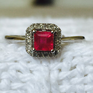 Genuine Ruby & Diamond Sterling Silver Ring