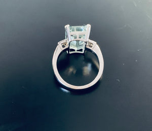 Women’s large aquamarine and diamond white gold ring