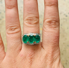 Load image into Gallery viewer, Women’s Three Stone Emerald &amp; Diamonds gold ring
