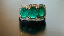 Load image into Gallery viewer, Women’s Three Stone Emerald &amp; Diamonds gold ring
