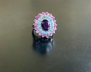 Womens amethyst and topaz cocktail ring