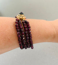 Load image into Gallery viewer, Three stranded Beaded Garnet and yellow gold Bracelet