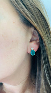 Women’s vintage natural emerald and diamond stud earrings