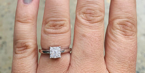 Womens vintage diamond cluster white gold ring