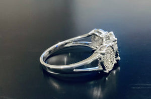 Women’s vintage triple cluster diamond  white gold ring