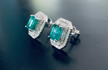Load image into Gallery viewer, Stunning women’s emerald and diamond earrings